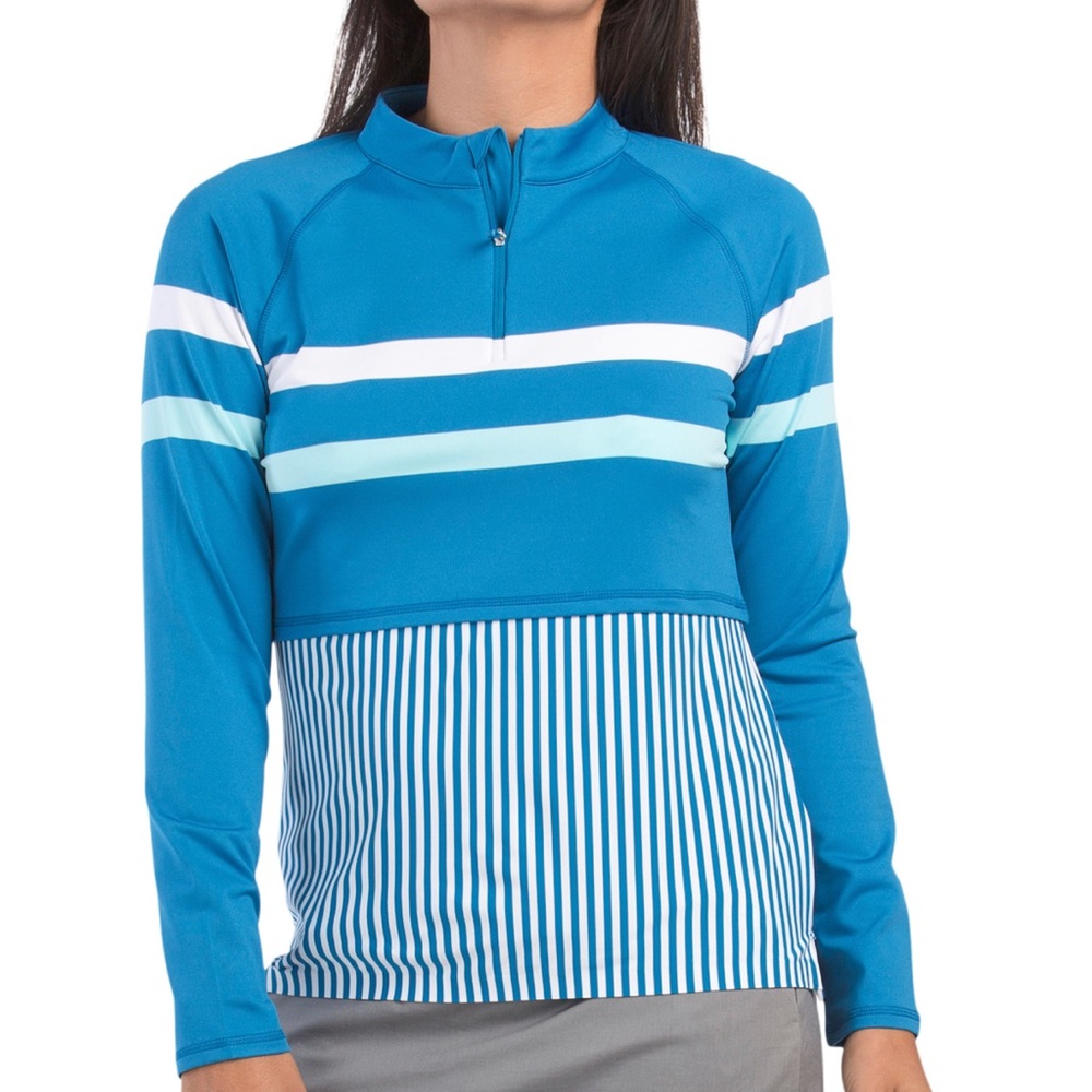 G/FORE Multi Blue Stripe Layered 1/4 Zip Mock Pullover XL